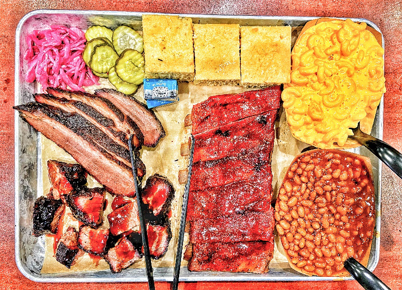 pan of Nebraska BBQ and sides